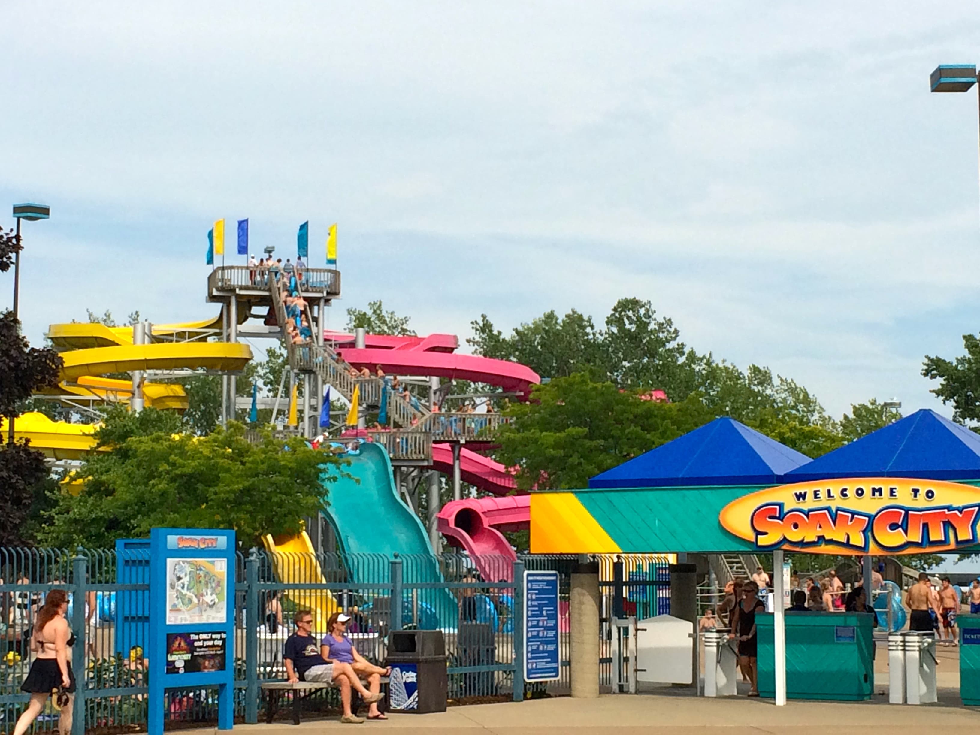Entrance and slide complex at Cedar Point Shores water park in Ohio